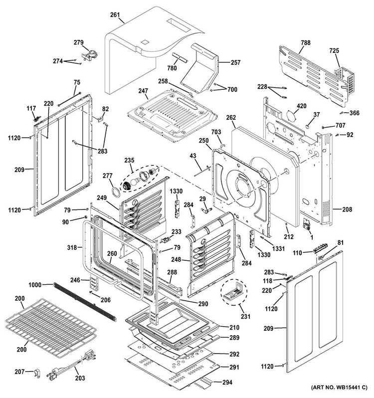 Body Parts Diagram and Parts List for PGB911DEJ1BB  General Electric Range