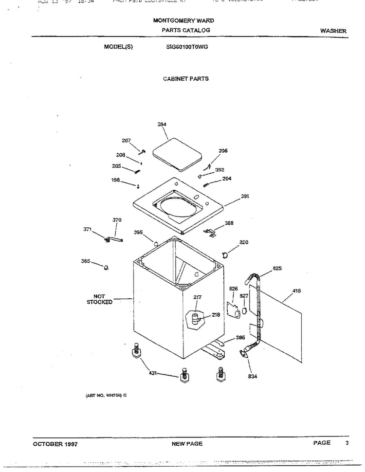 Cabinet Diagram and Parts List for SIG60100T0WG  General Electric Washer