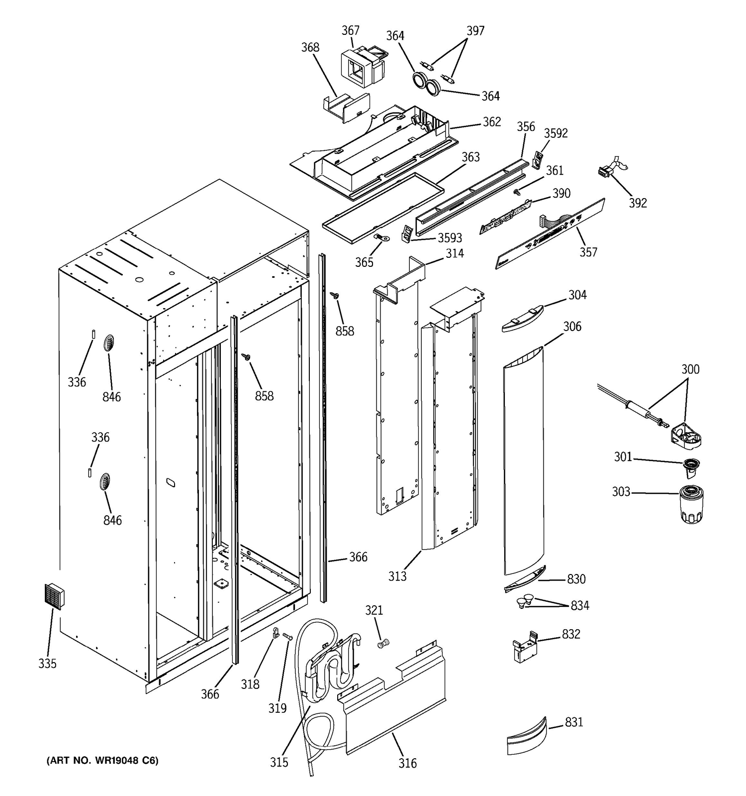 FRESH FOOD SECTION Diagram and Parts List for ZISS360DRKSS  General Electric Refrigerator