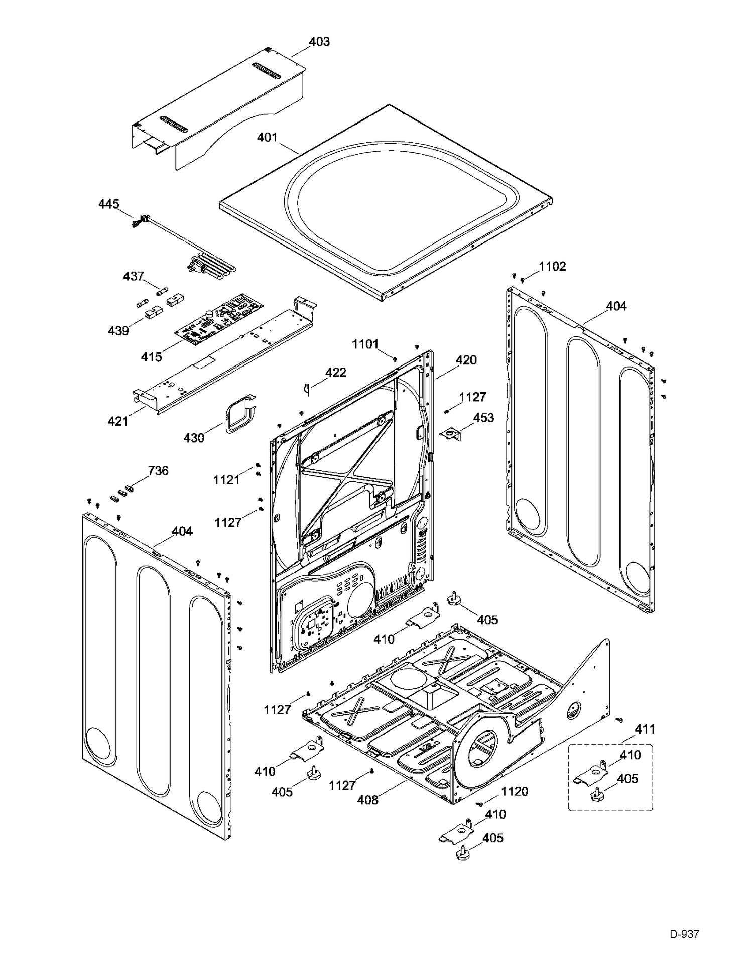 CABINET Diagram and Parts List for GFMN110ED1WW  General Electric Dryer