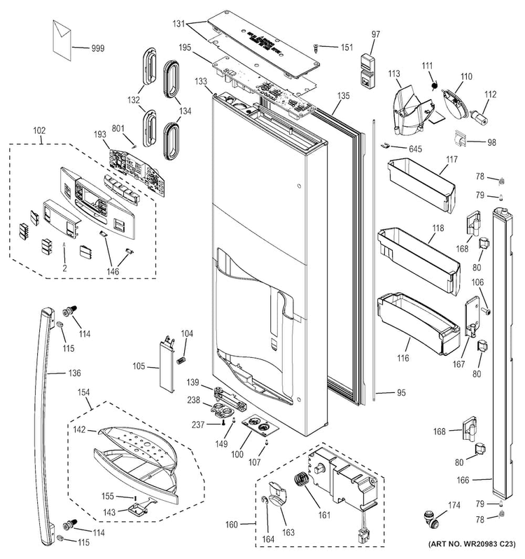 Dispenser Door Diagram and Parts List for GFE29HGDEBB  General Electric Refrigerator