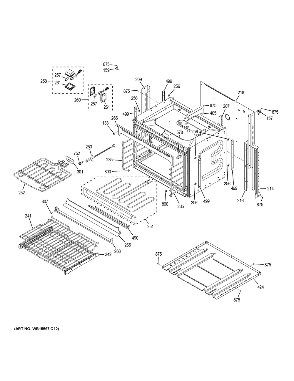 Lower Oven Diagram and Parts List for PK7500DF7WW  General Electric Wall Oven