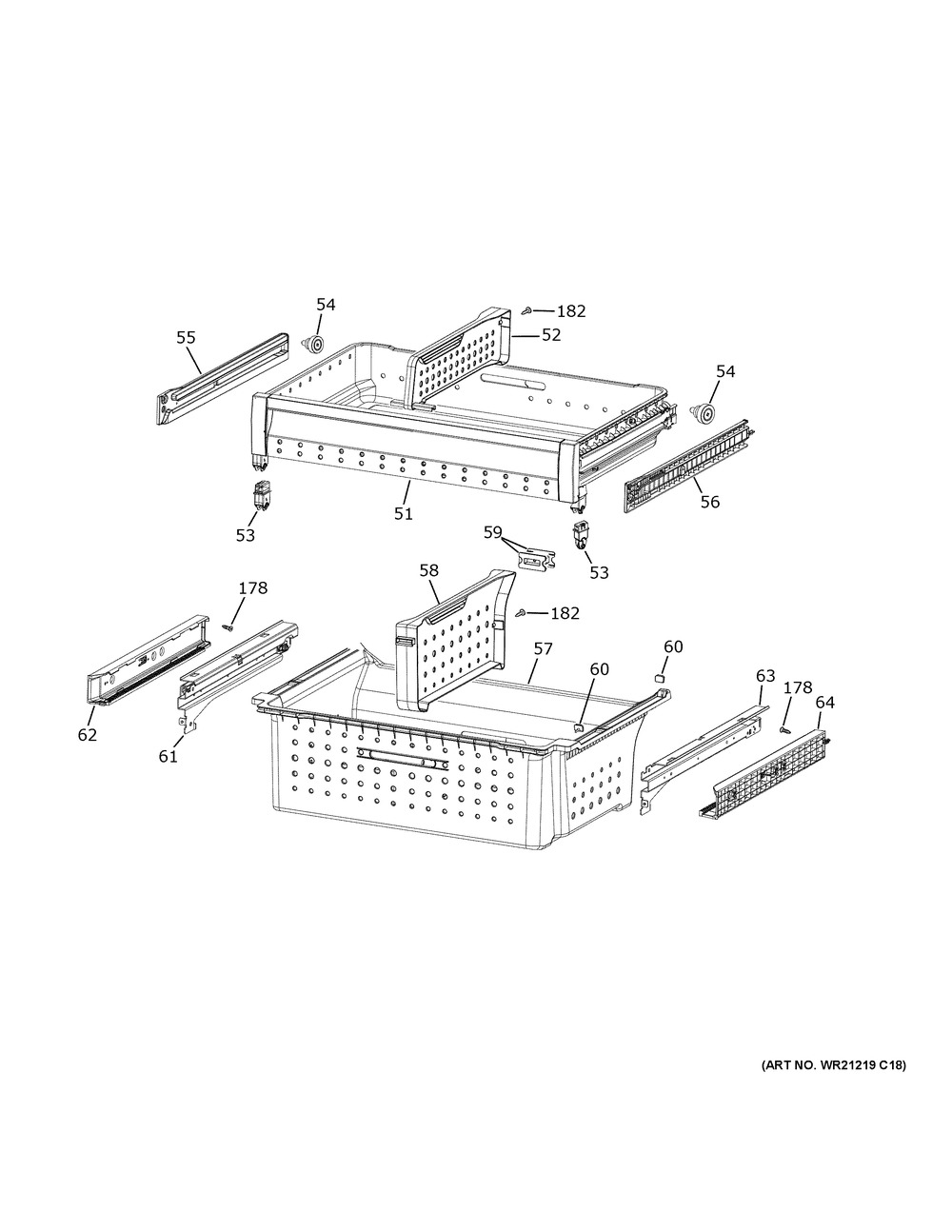 Freezer Shelves Diagram and Parts List for PVD28BYNEFS  General Electric Refrigerator