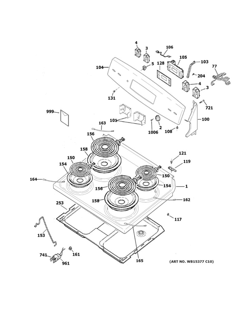 Control Panel And Cooktop Diagram and Parts List for JBS360RR1SS  General Electric Range