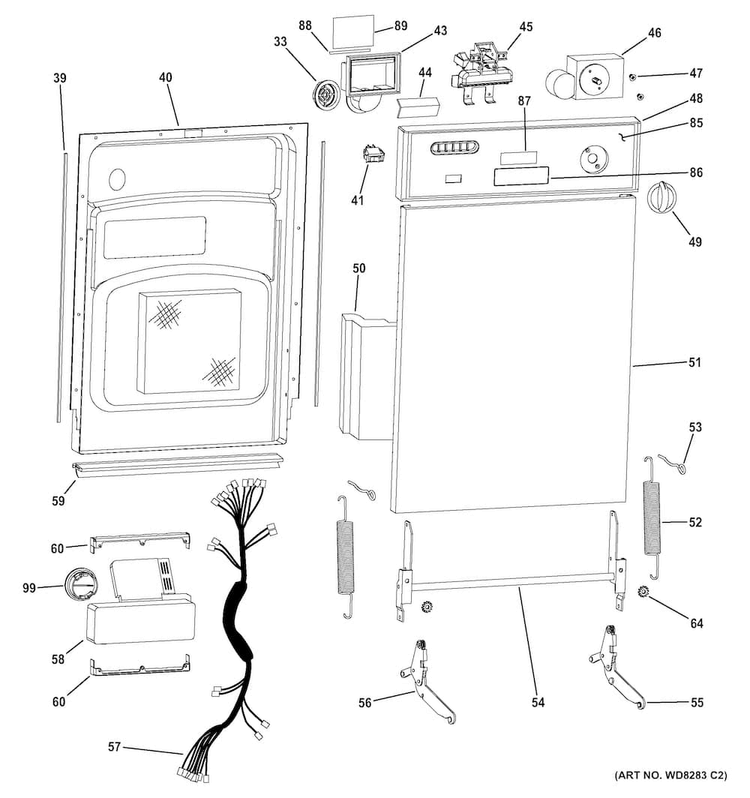 Escutcheon & Door Assembly Diagram and Parts List for GSM1800F00BB  General Electric Dishwasher
