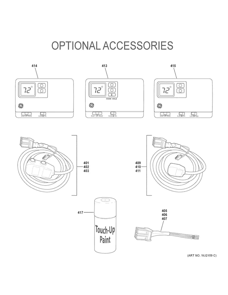 Optional Accessories Diagram and Parts List for AZ45E15DABW2  General Electric Air Conditioner