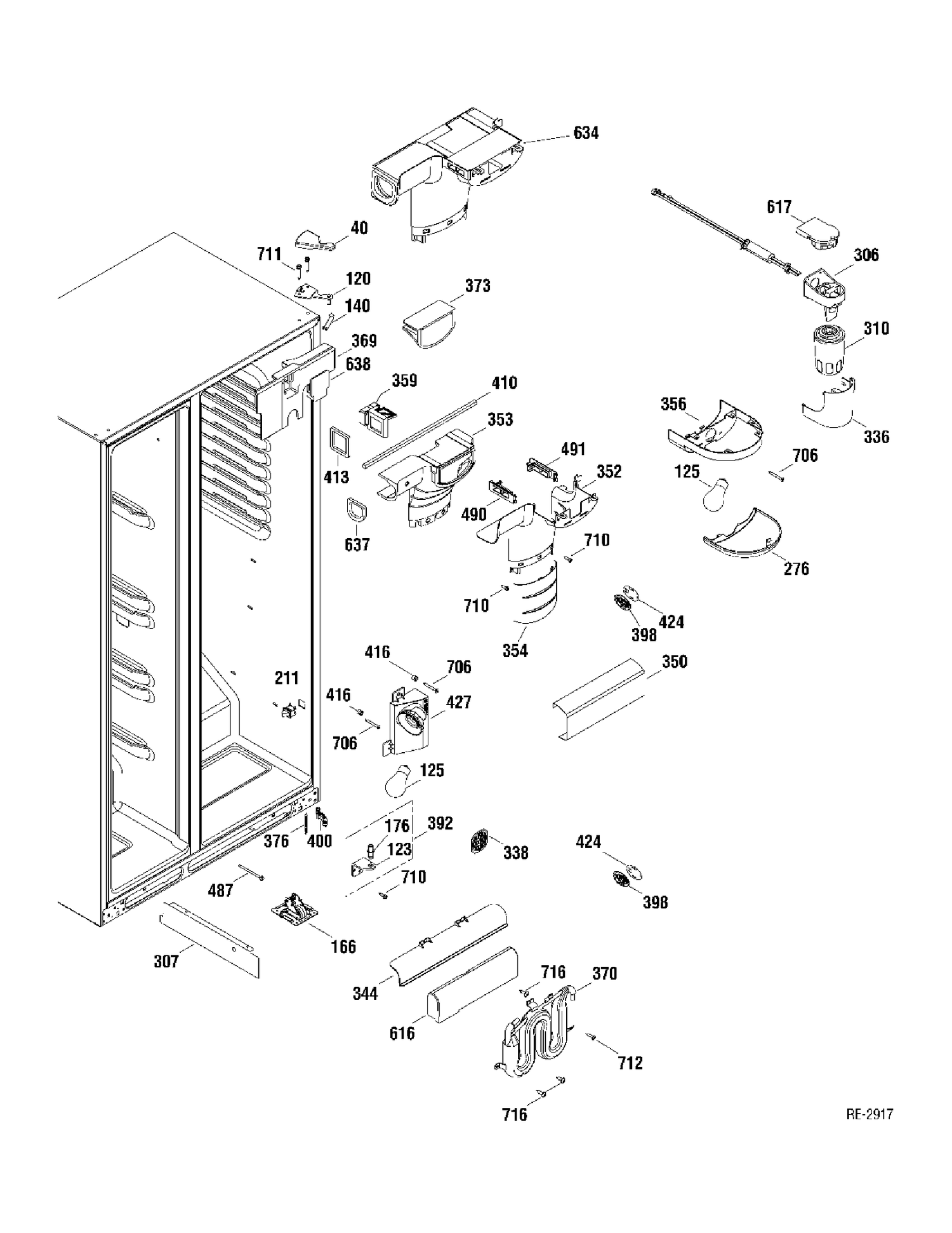 FF SECTION Diagram and Parts List for DSR25USWCGS  General Electric Refrigerator
