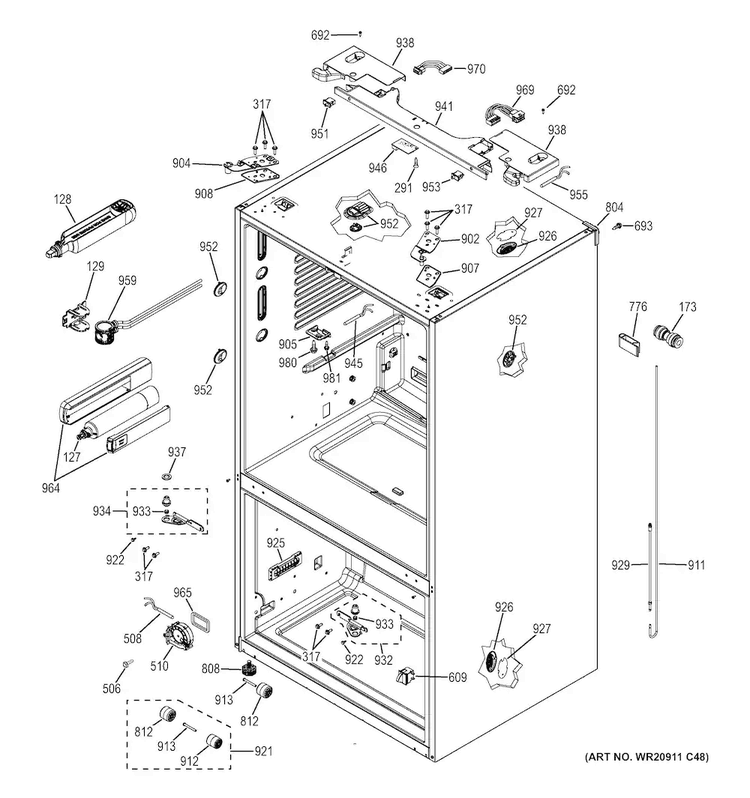 Case Parts Diagram and Parts List for CFE28TSHBSS  General Electric Refrigerator