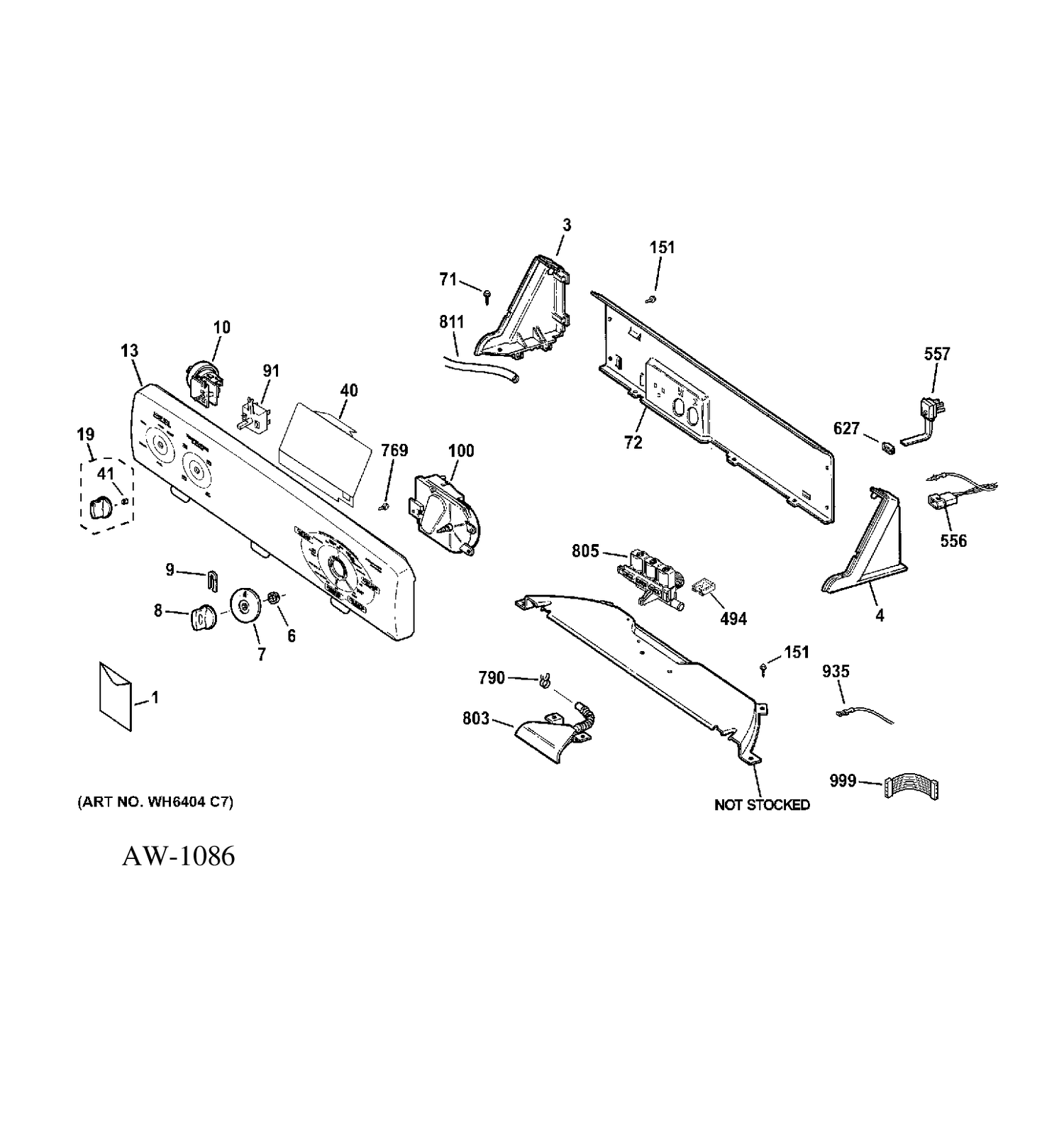 CONTROLS & BACKSPLASH Diagram and Parts List for HTAP1100F1WW  General Electric Washer