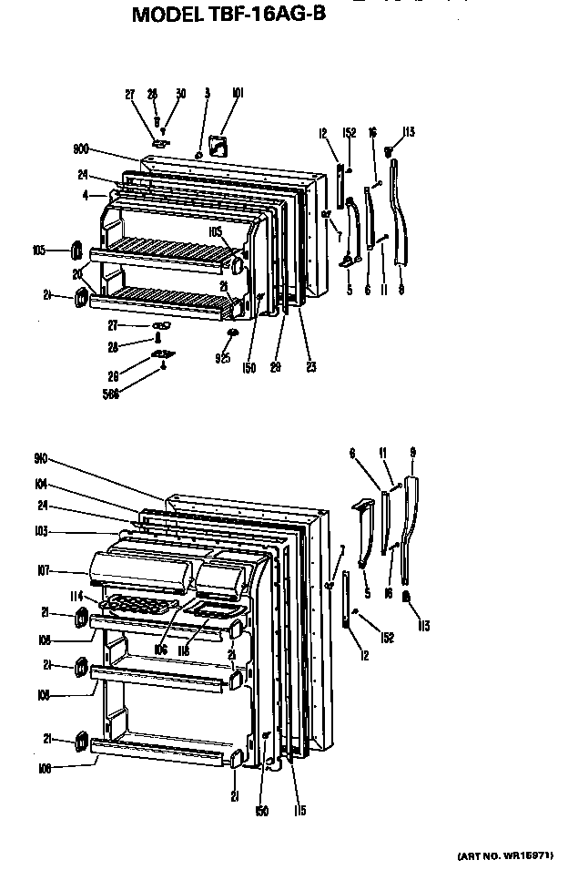 Doors Diagram and Parts List for TBF16AGB  General Electric Refrigerator