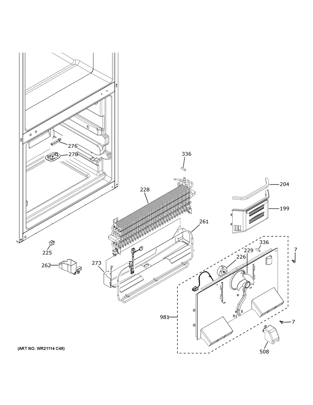 Freezer Section Diagram and Parts List for GBE21DGKWRBB  General Electric Refrigerator