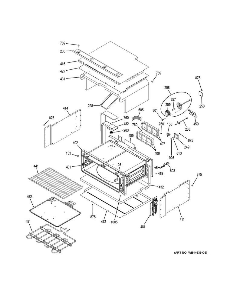 Upper Oven Diagram and Parts List for PT9200SL1SS  General Electric Wall Oven
