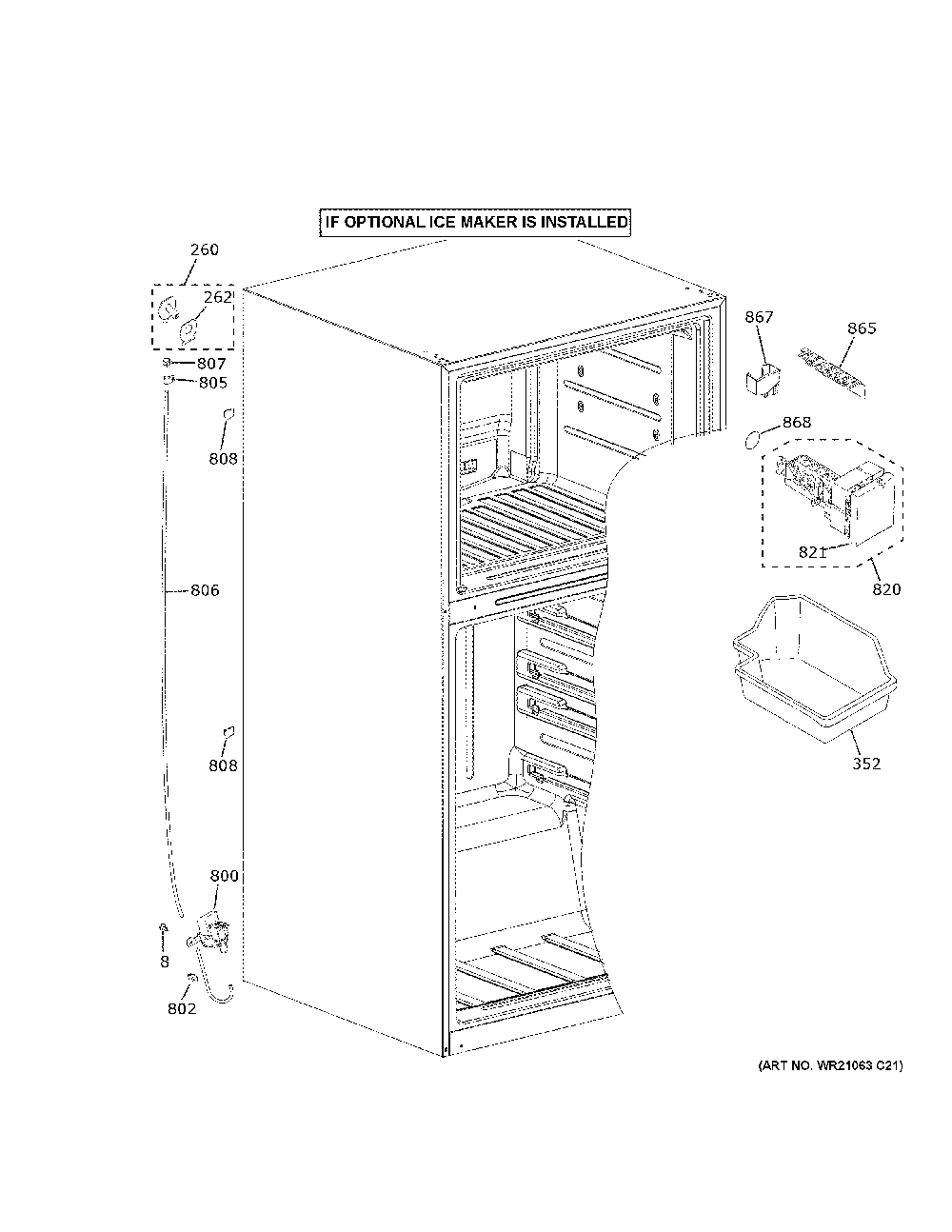 Ice Maker Diagram and Parts List for GTE21GTHGWW  General Electric Refrigerator