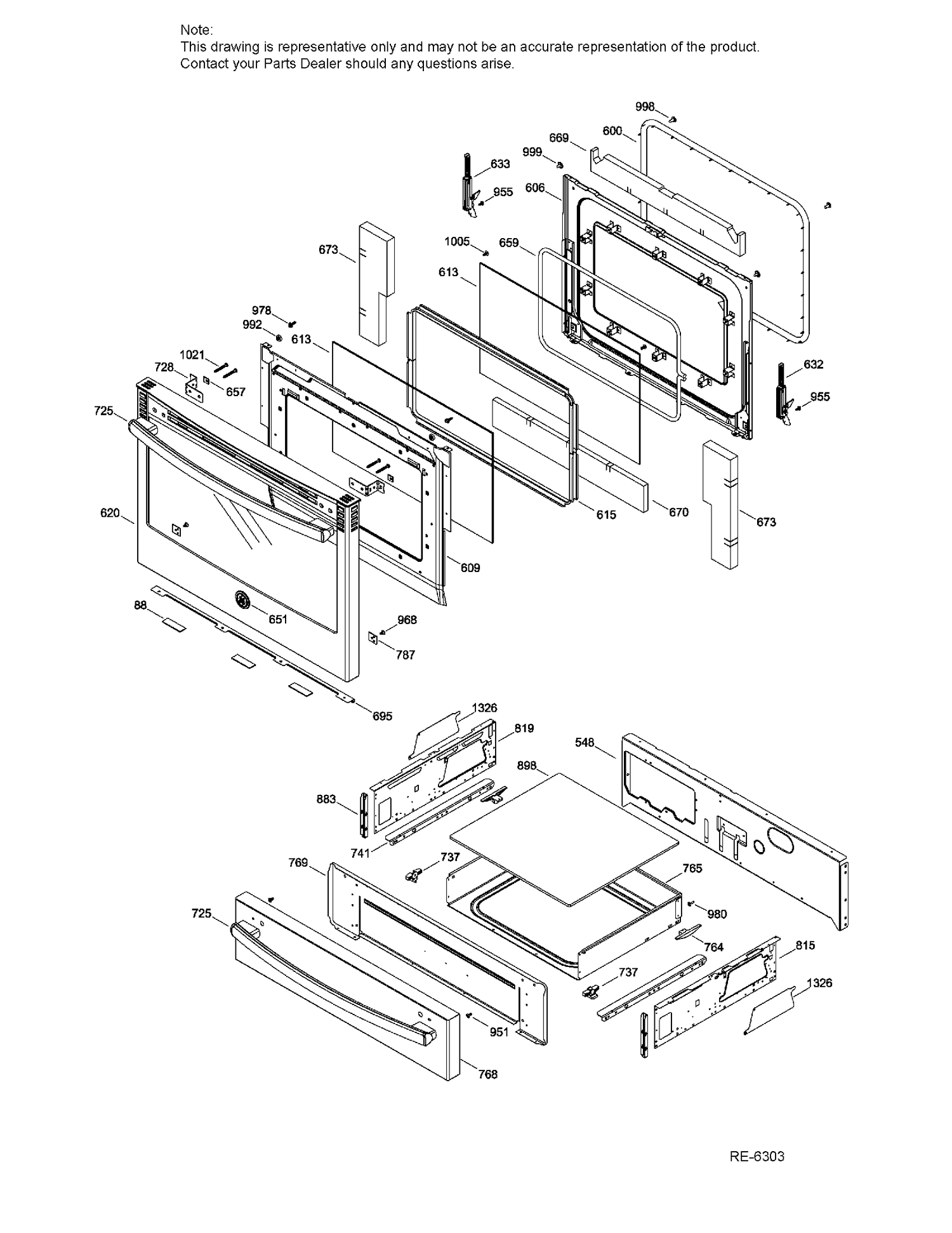 DOOR & DRAWER PARTS Diagram and Parts List for JCS860DF2WW  General Electric Range