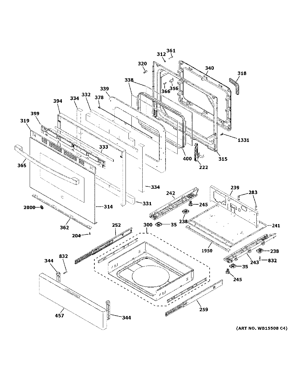 Door & drawer parts Diagram and Parts List for JGSS66SEL3SS  General Electric Range