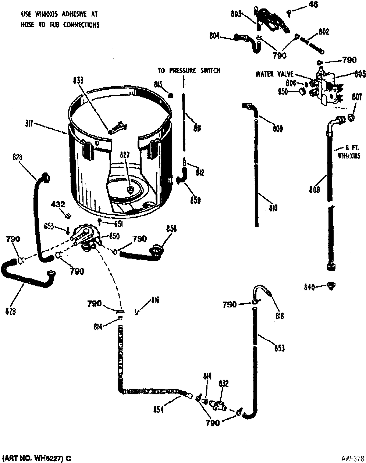 HYDRAULIC SYSTEM Diagram and Parts List for WWC8000SALWH  General Electric Washer