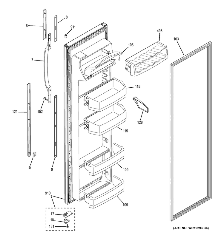 Fresh Food Door Diagram and Parts List for GSS22WGPCCC  General Electric Refrigerator