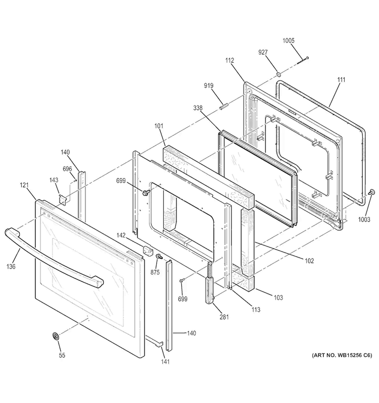 Door Diagram and Parts List for PHB920SJ1SS  General Electric Range