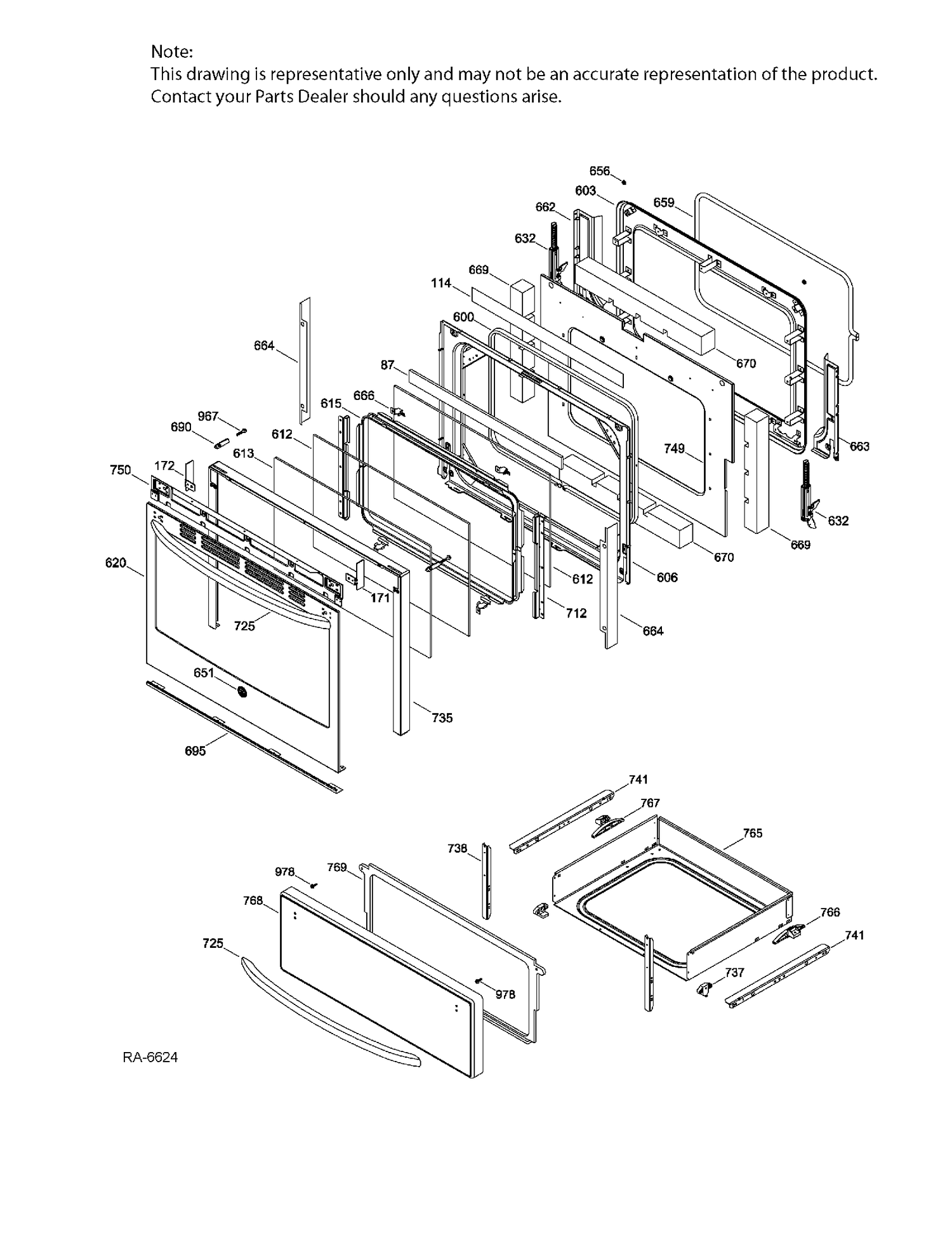 DOOR & DRAWER PARTS Diagram and Parts List for JCB530SF2SS  General Electric Range