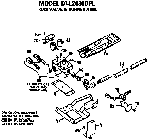 Gas Valve And Burner Assembly Diagram and Parts List for DLL2880DPL  Hotpoint Dryer