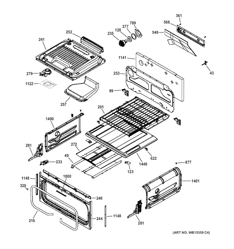 Upper Oven Diagram and Parts List for PGS950EEF4ES  General Electric Range