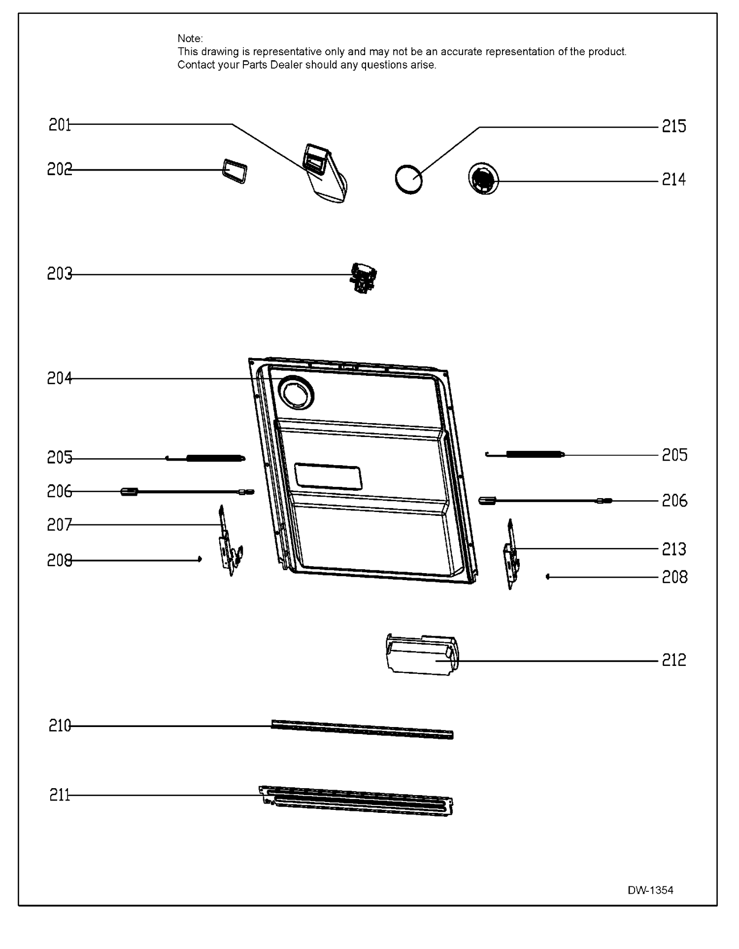 DOOR ASM Diagram and Parts List for GBF630SML0ES  General Electric Dishwasher