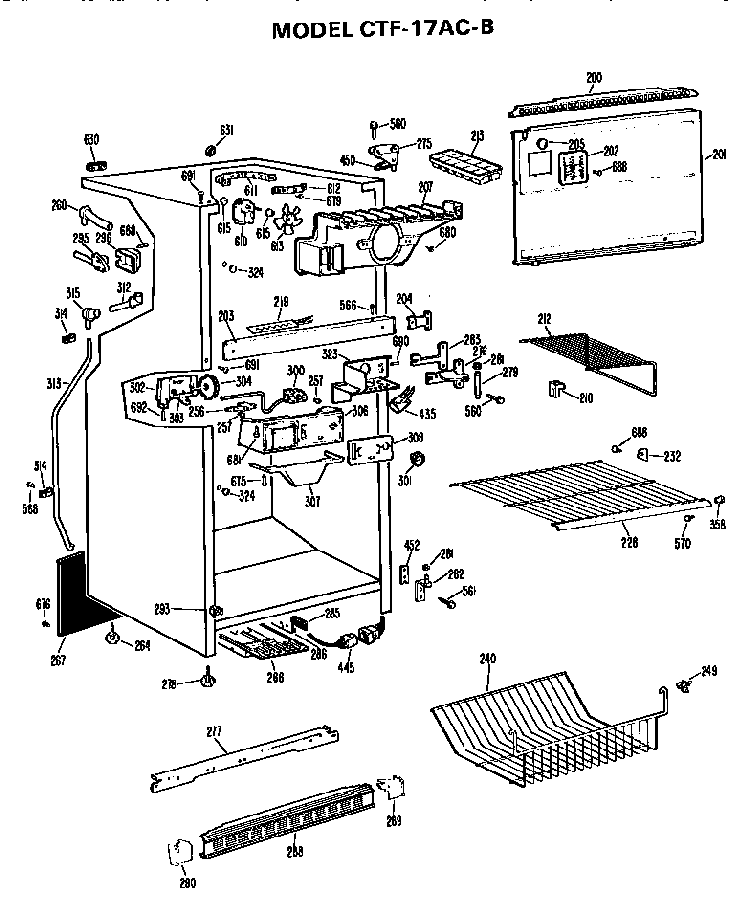 Cabinet Parts Diagram and Parts List for CTF17ACB  Hotpoint Refrigerator