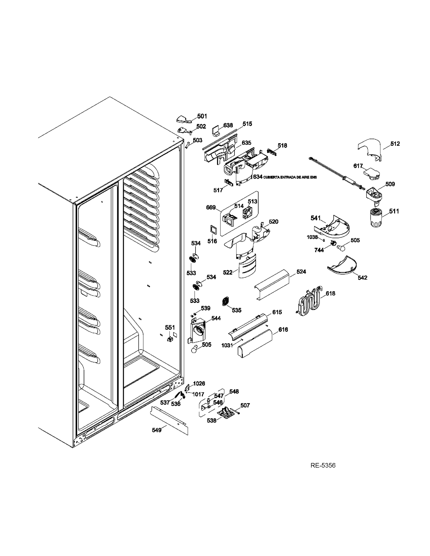 FF FUNCTIONAL PARTS Diagram and Parts List for GSRS3KLZDFBS  General Electric Refrigerator