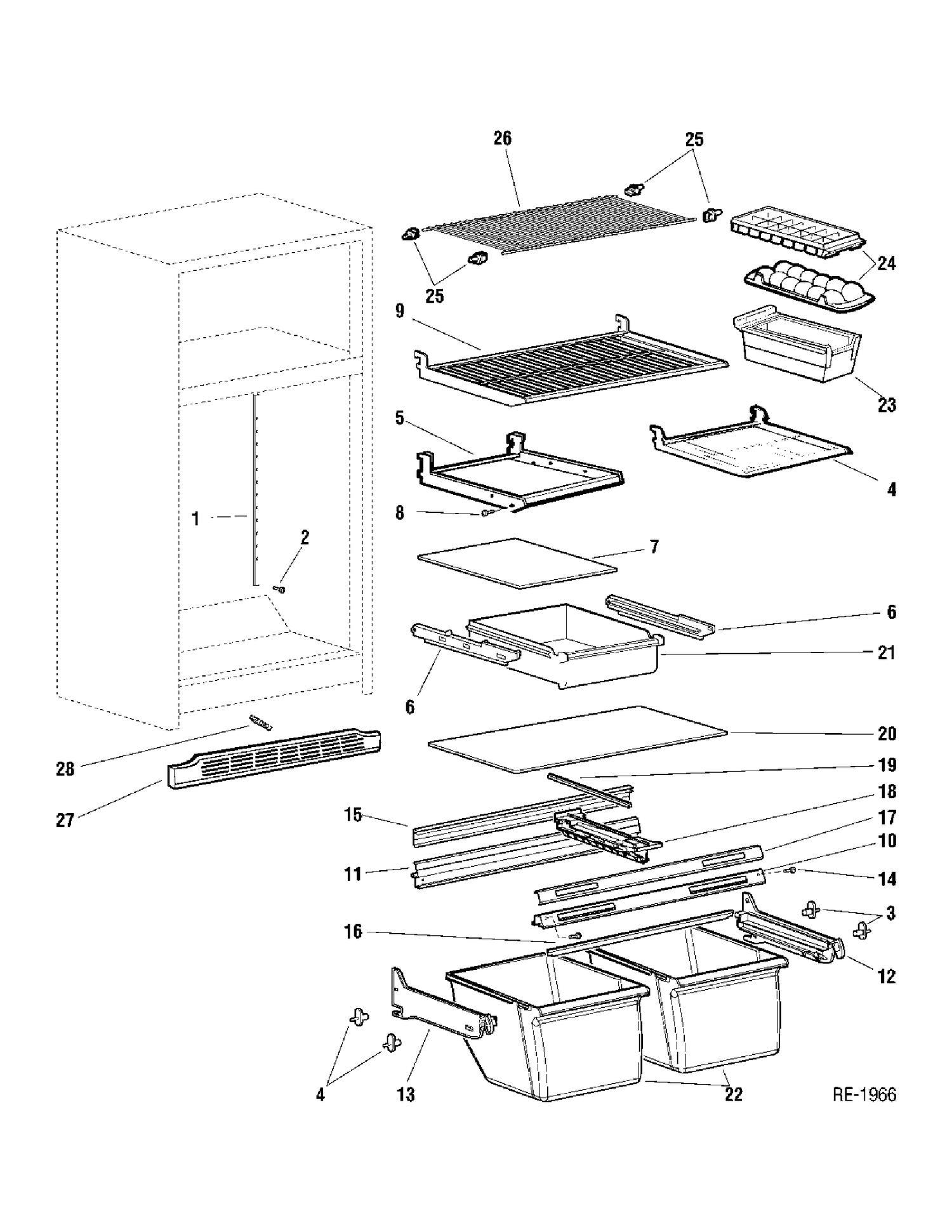 CABINET Diagram and Parts List for RTW181ARW-2  General Electric Refrigerator