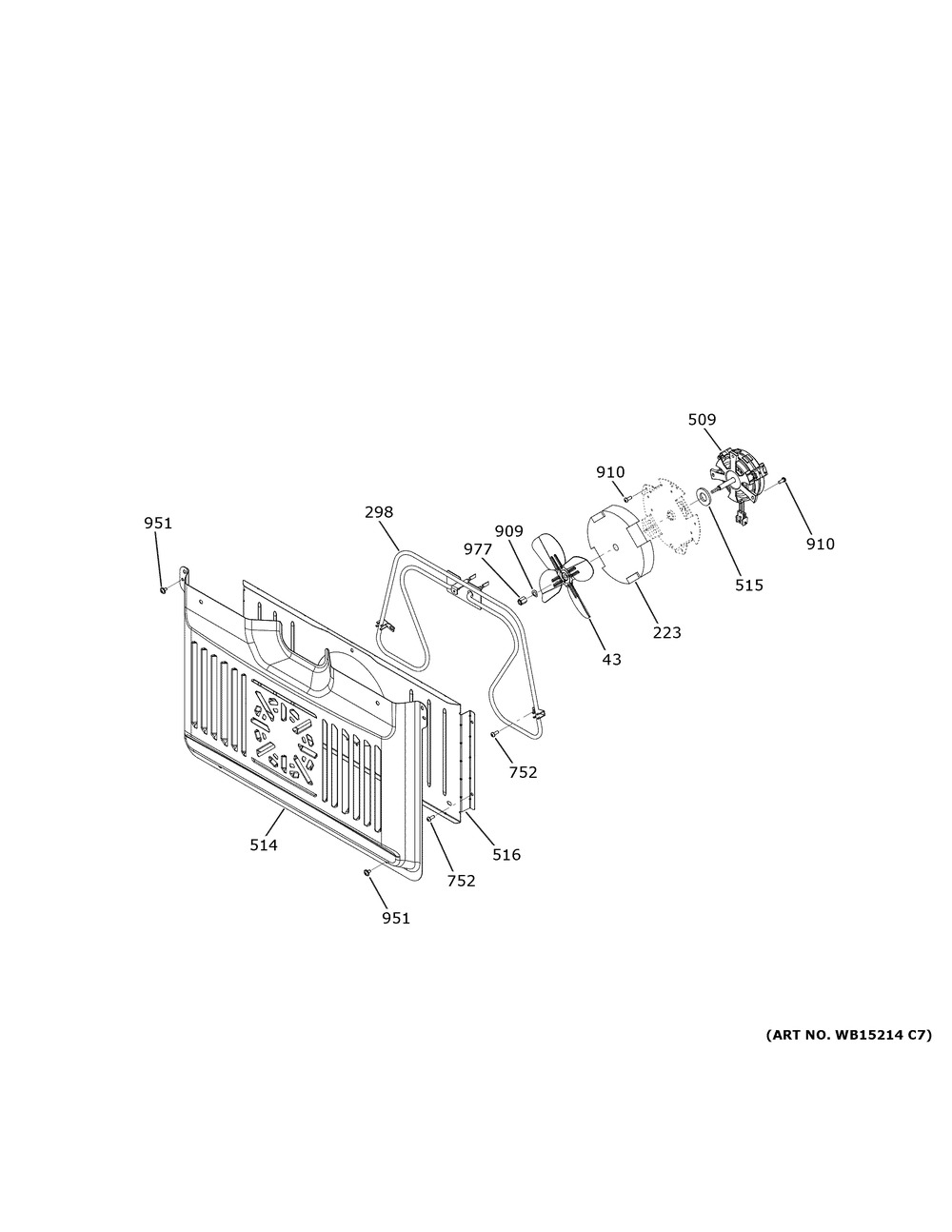 Upper Convection Fan Diagram and Parts List for CTD70DP2N4S1  General Electric Wall Oven