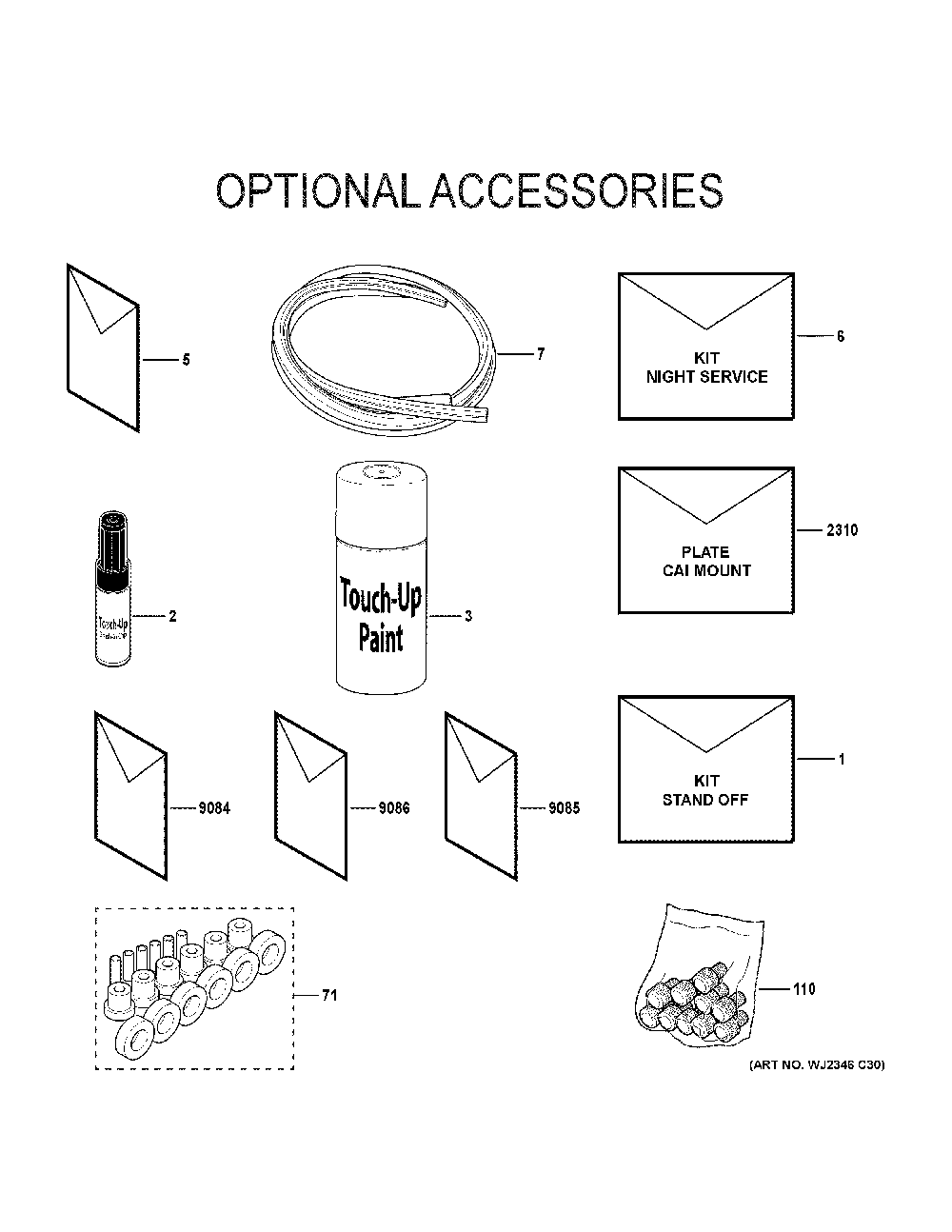 Optional Accessories Diagram and Parts List for NF80U070V3A53  General Electric Furnace