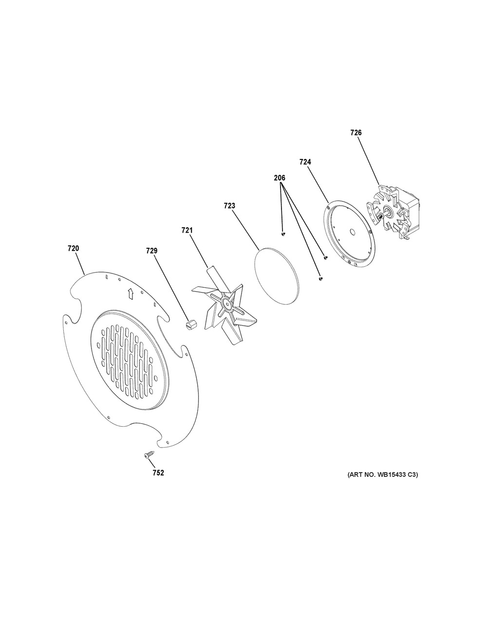 Convection Fan Diagram and Parts List for PGB980ZEJ5SS  General Electric Range