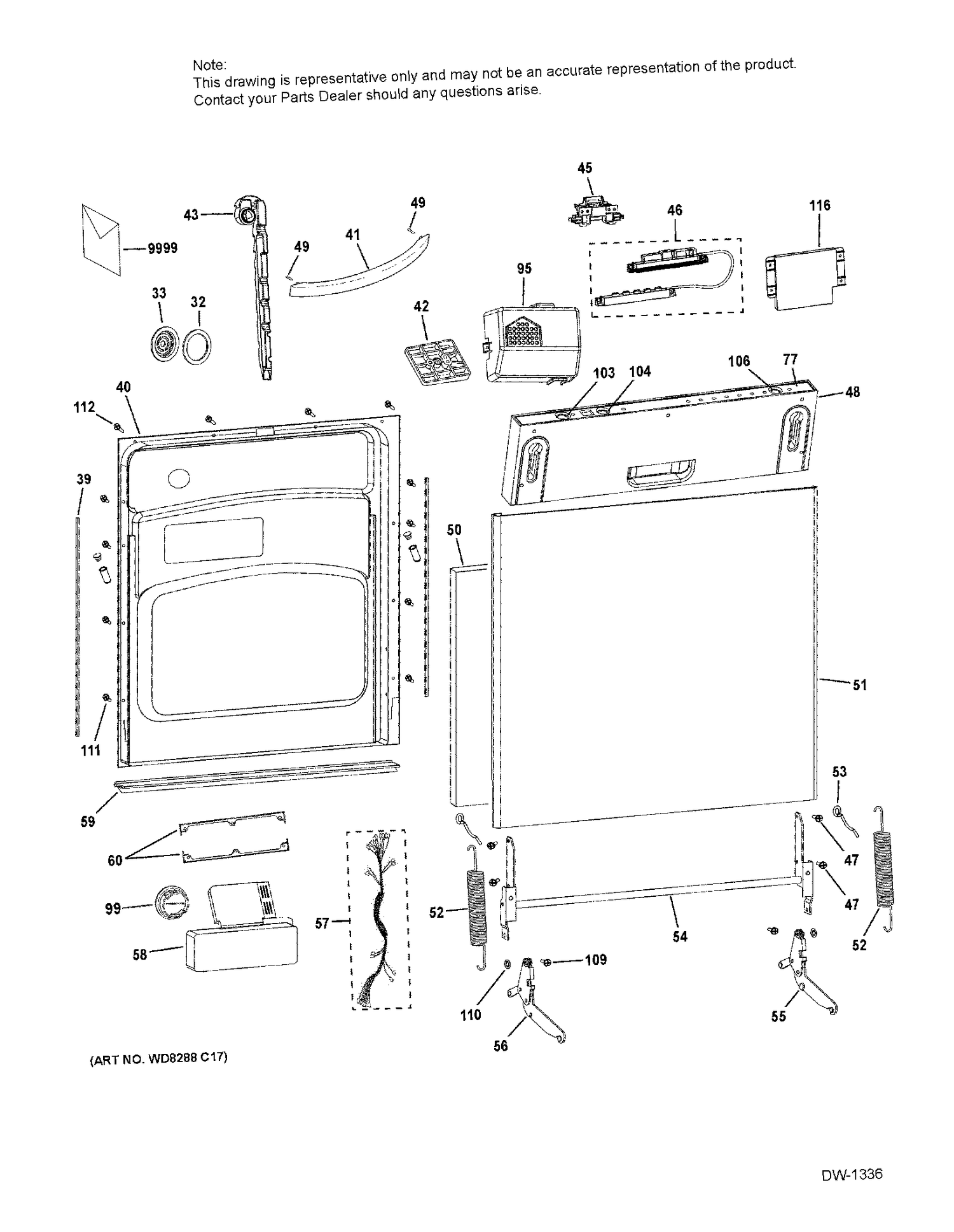 ESCUTCHEON & DOOR ASM Diagram and Parts List for QDT125SSKSS  General Electric Dishwasher
