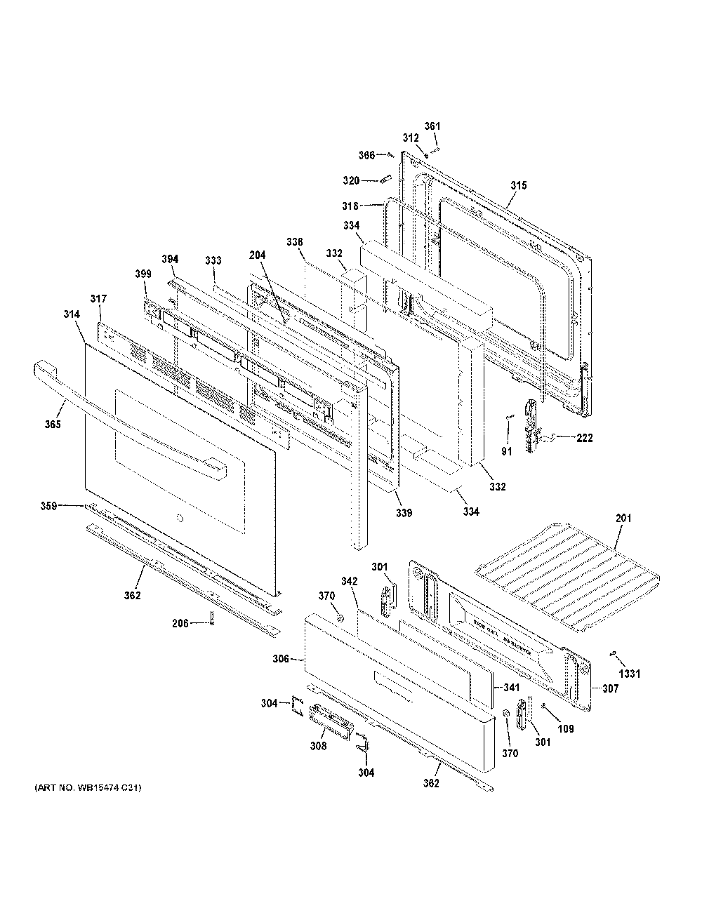 Door And Drawer Parts Diagram and Parts List for JGBS66DEK6WW  General Electric Range