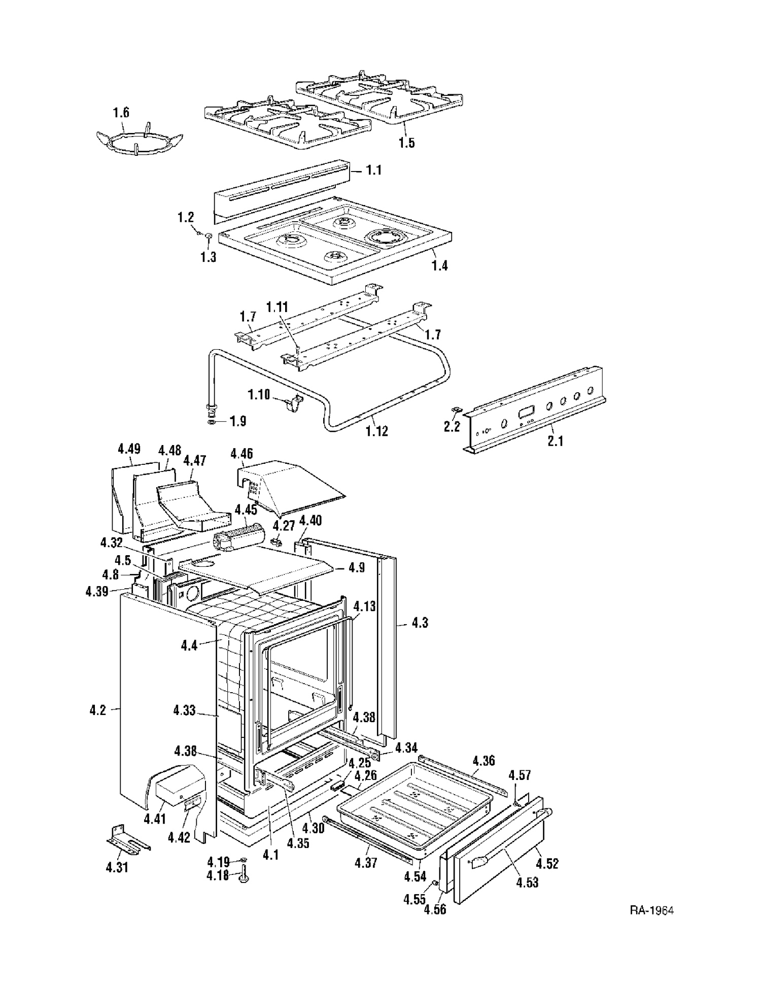 CABINET & GAS COOKTOP Diagram and Parts List for CFSGG24K1SS  General Electric Range