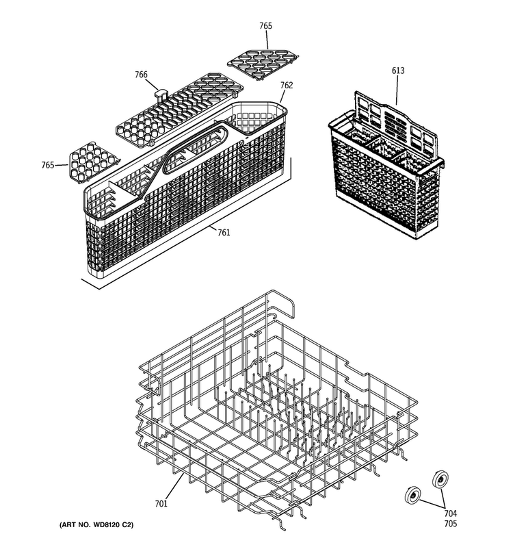 Lower Rack Assembly Diagram and Parts List for GSD6300J00CC  General Electric Dishwasher