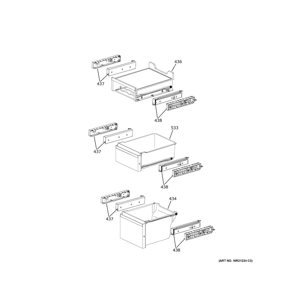 Convertible Shelves 2 Diagram and Parts List for CHE23DM5WBS5  General Electric Refrigerator