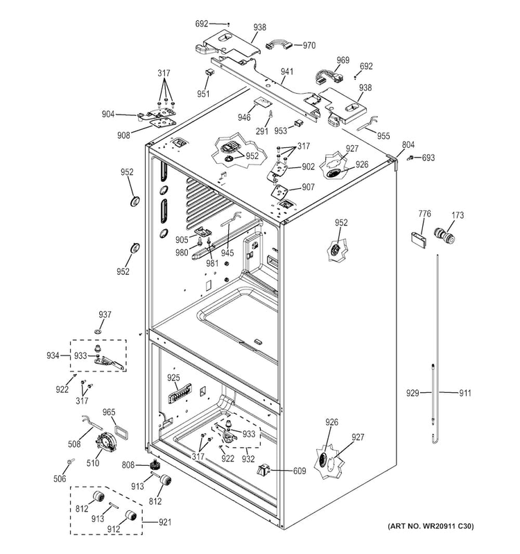 Case Parts Diagram and Parts List for PFE27KSDESS  General Electric Refrigerator