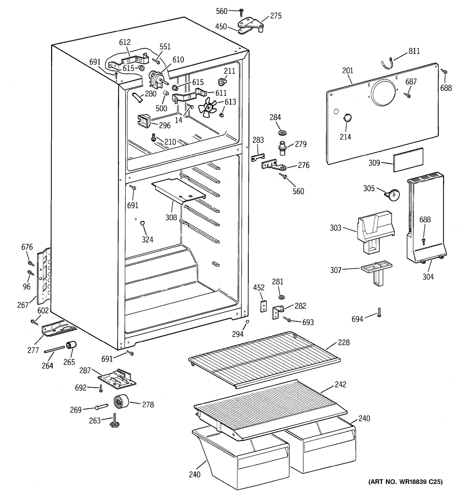 CABINET Diagram and Parts List for CTS16ABMERWW  General Electric Refrigerator