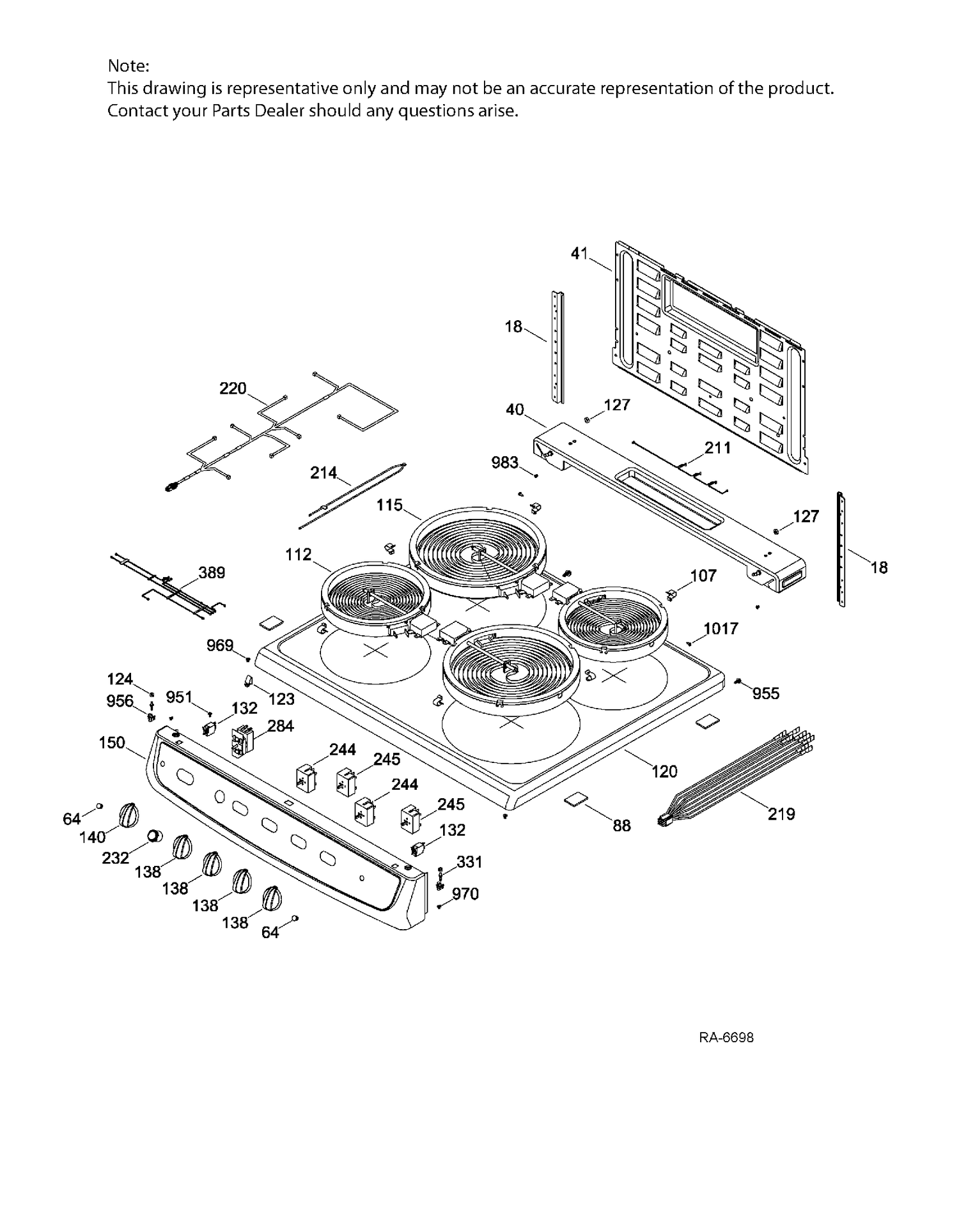 BACKGUARD & COOKTOP Diagram and Parts List for JCAS445SV2SS  General Electric Range