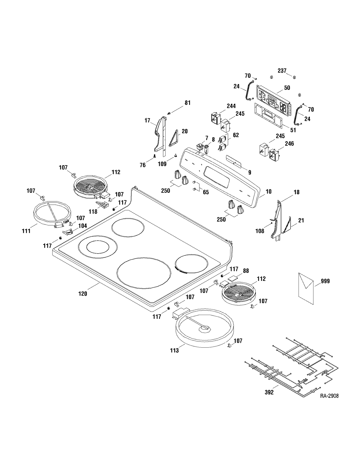 DOOR & DRAWER Diagram and Parts List for JCBP68SP1SS  General Electric Range