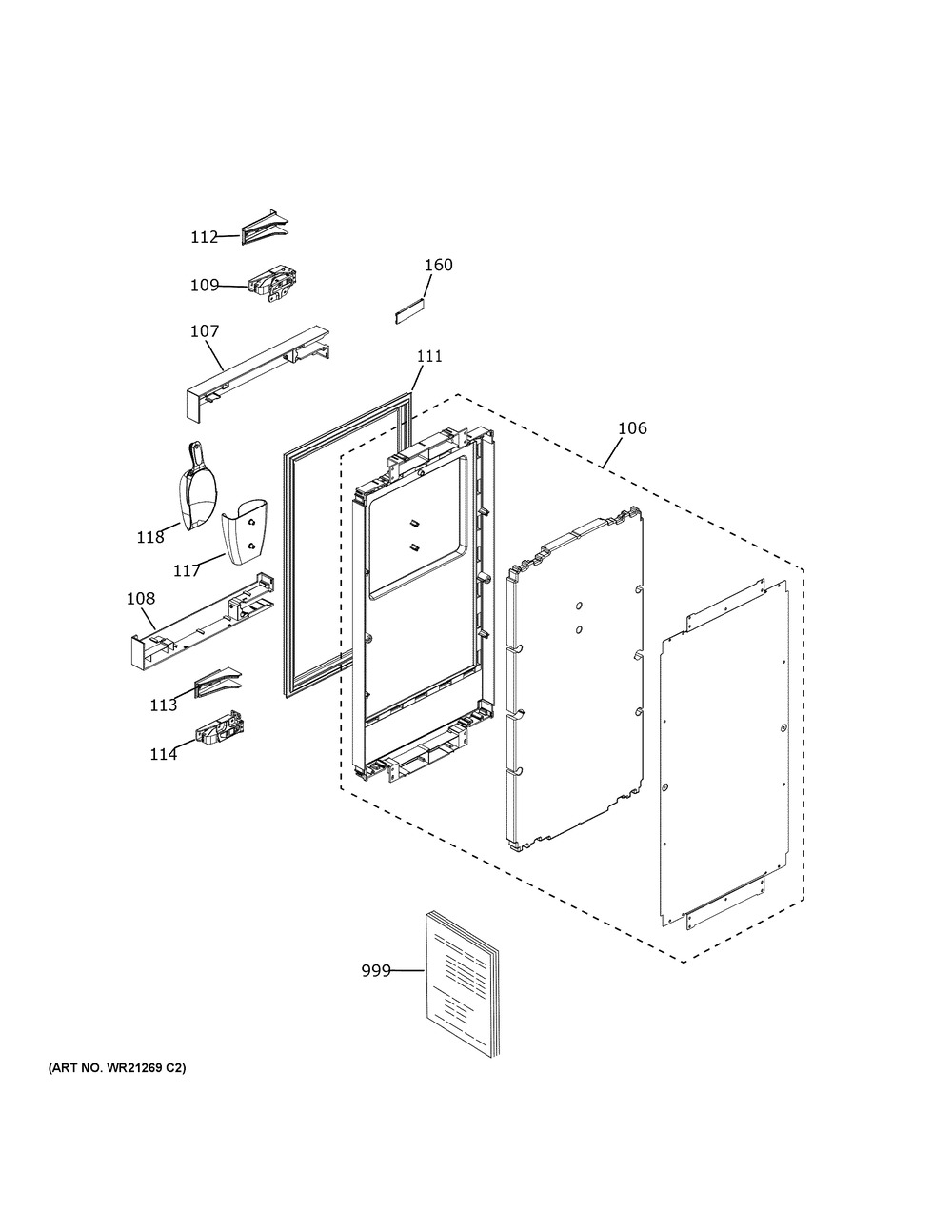 Door Diagram and Parts List for UCC15NPRCII  General Electric Ice Maker
