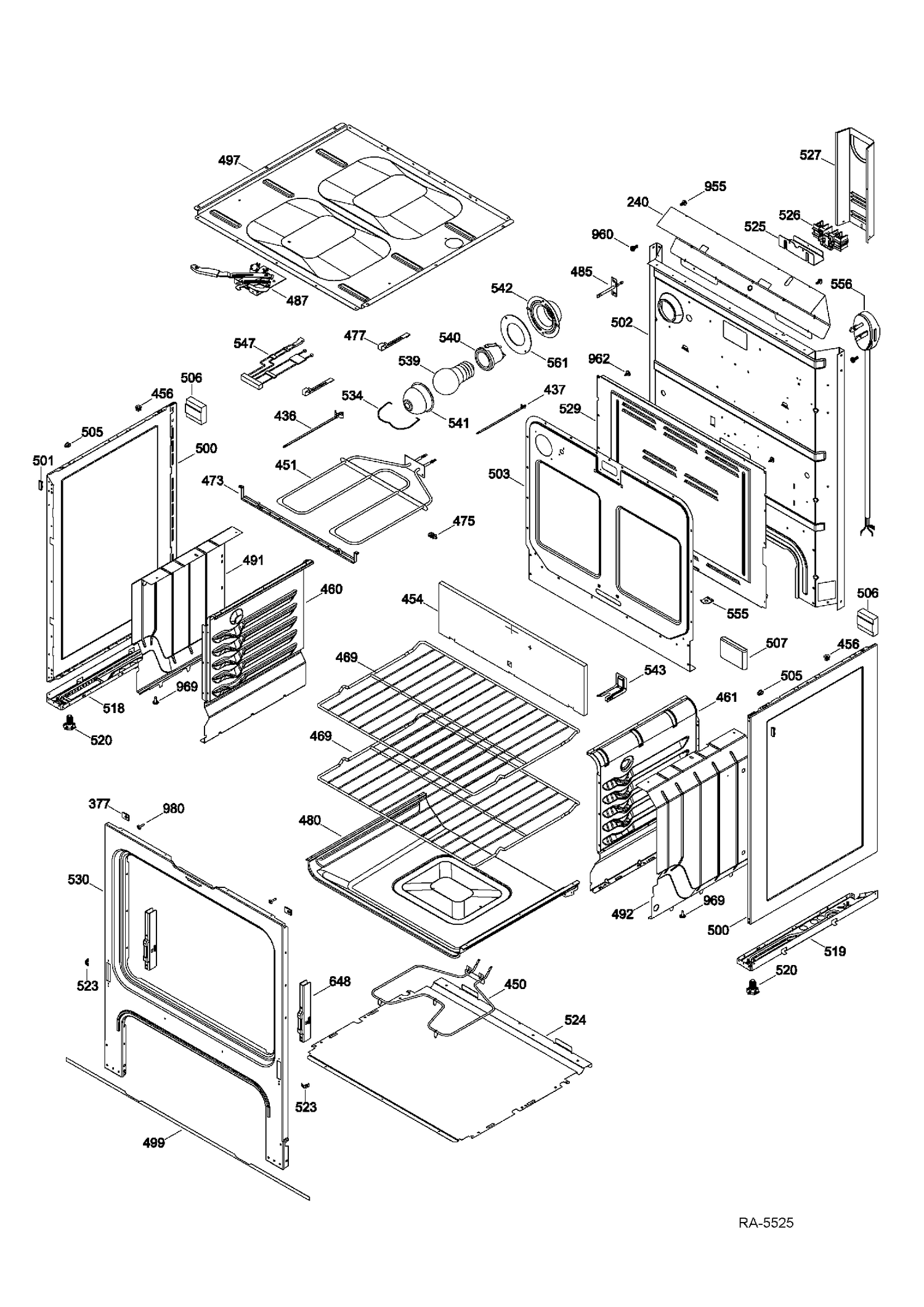 BODY PARTS Diagram and Parts List for RCB757DN5WW  General Electric Range