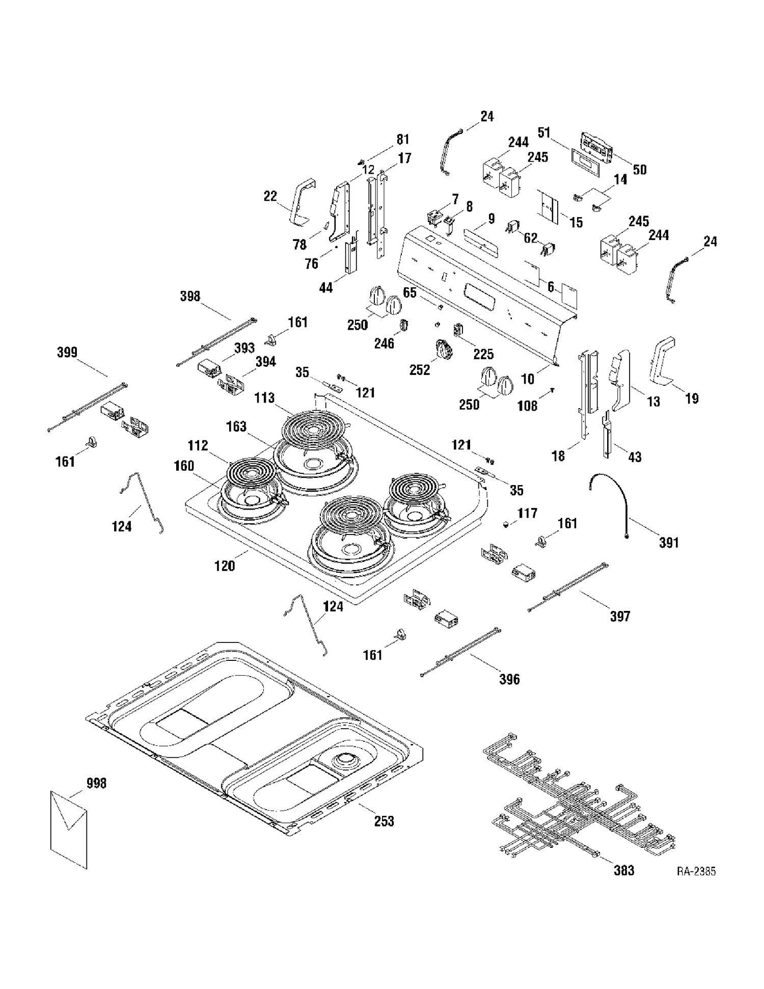 CONTROLS & COOKTOP Diagram and Parts List for RCBS540SJ2SA  General Electric Range