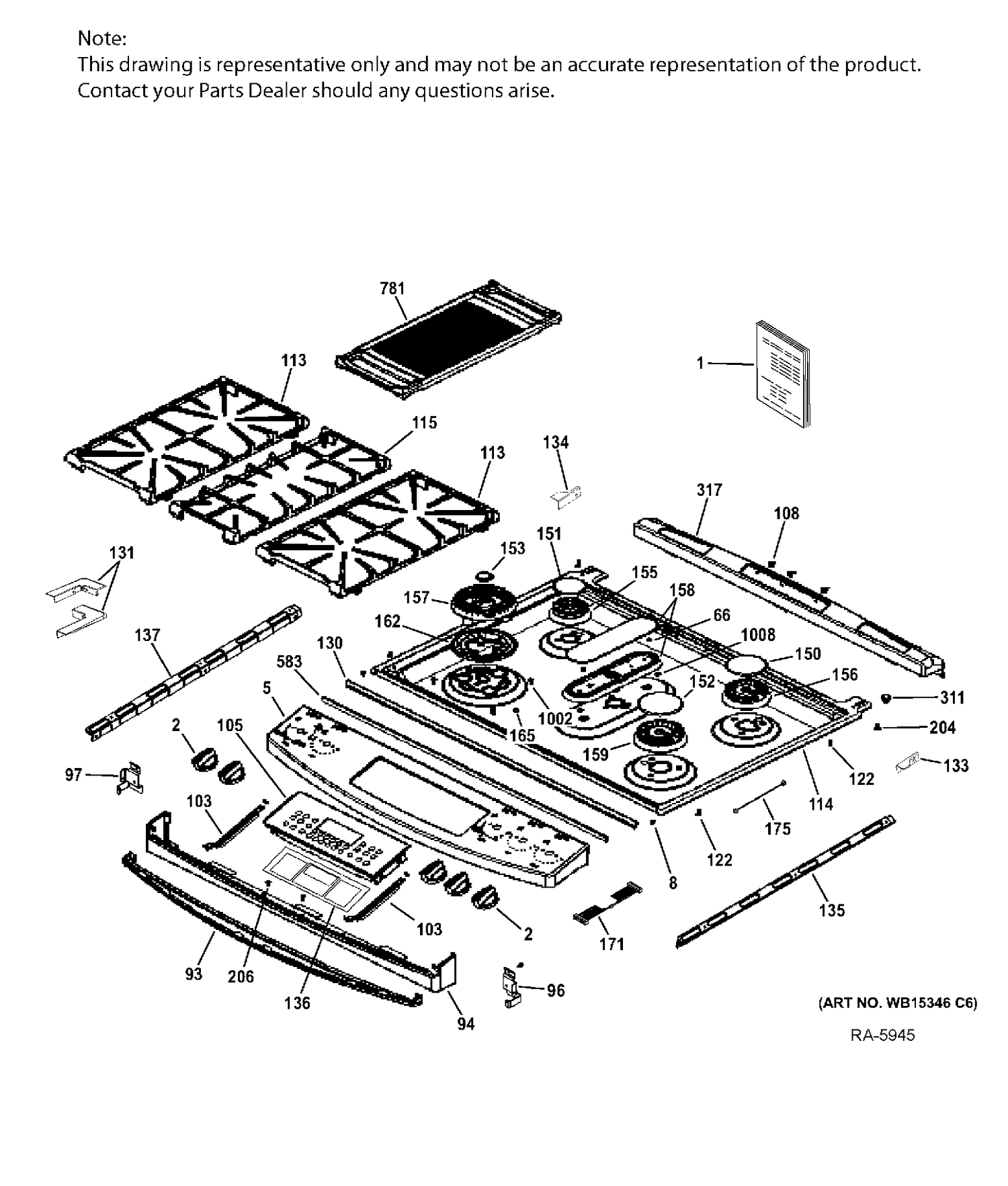 CONTROL PANEL & COOKTOP Diagram and Parts List for PCGS920SEF3SS  General Electric Range