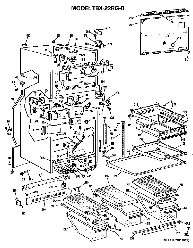 Cabinet Parts Diagram and Parts List for TBX22RGB  General Electric Refrigerator