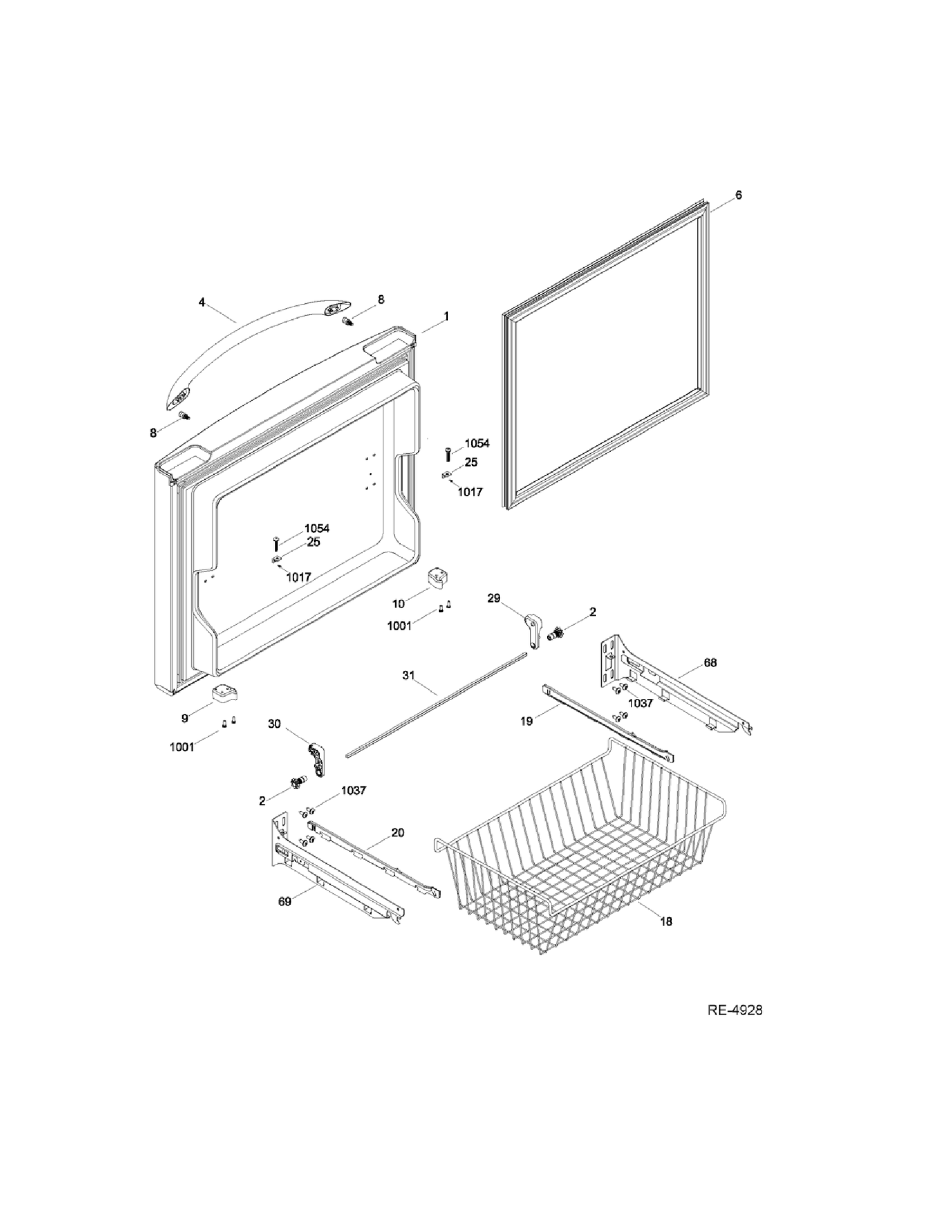 FREEZER DOOR Diagram and Parts List for PDRS0MBYGRSS  General Electric Refrigerator