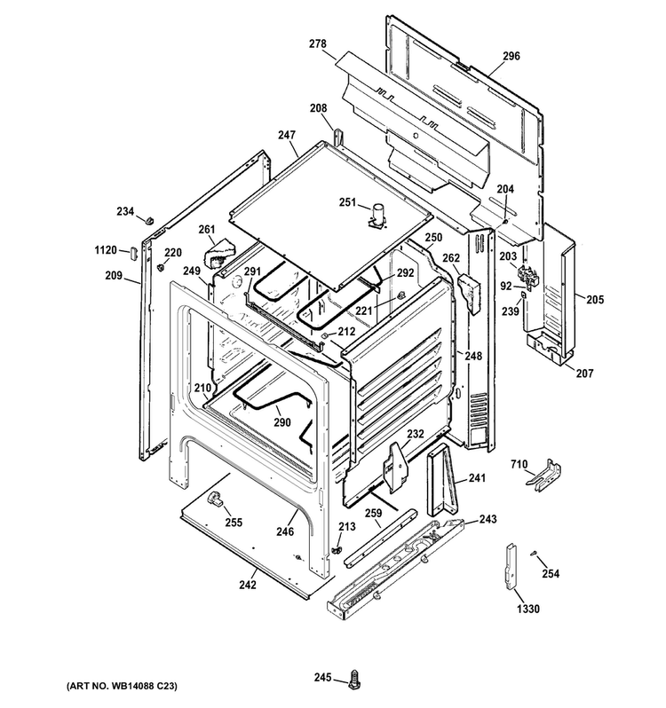 Body Parts Diagram and Parts List for RB525DH1CC  Hotpoint Range