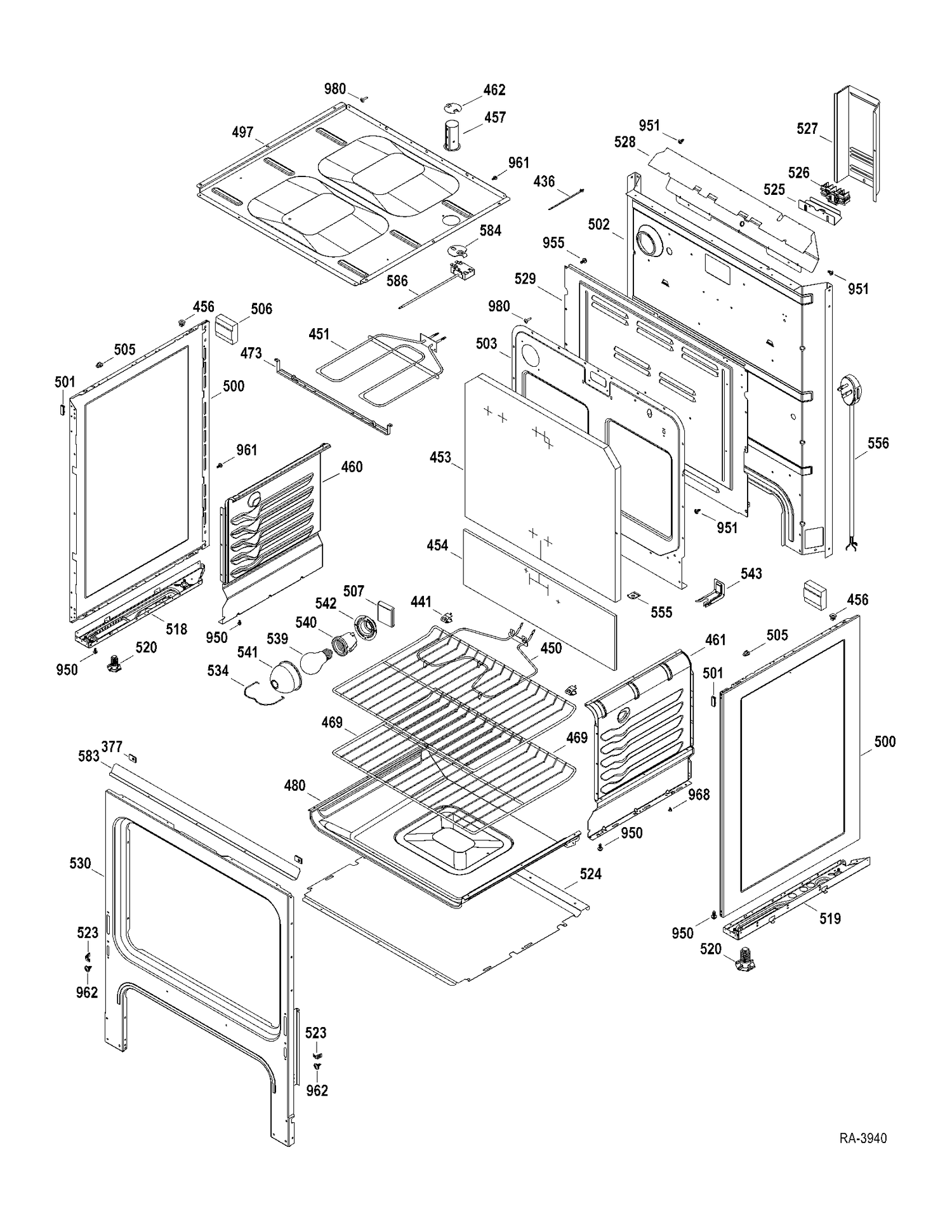 BODY PARTS Diagram and Parts List for MCBS523R2WW  General Electric Range