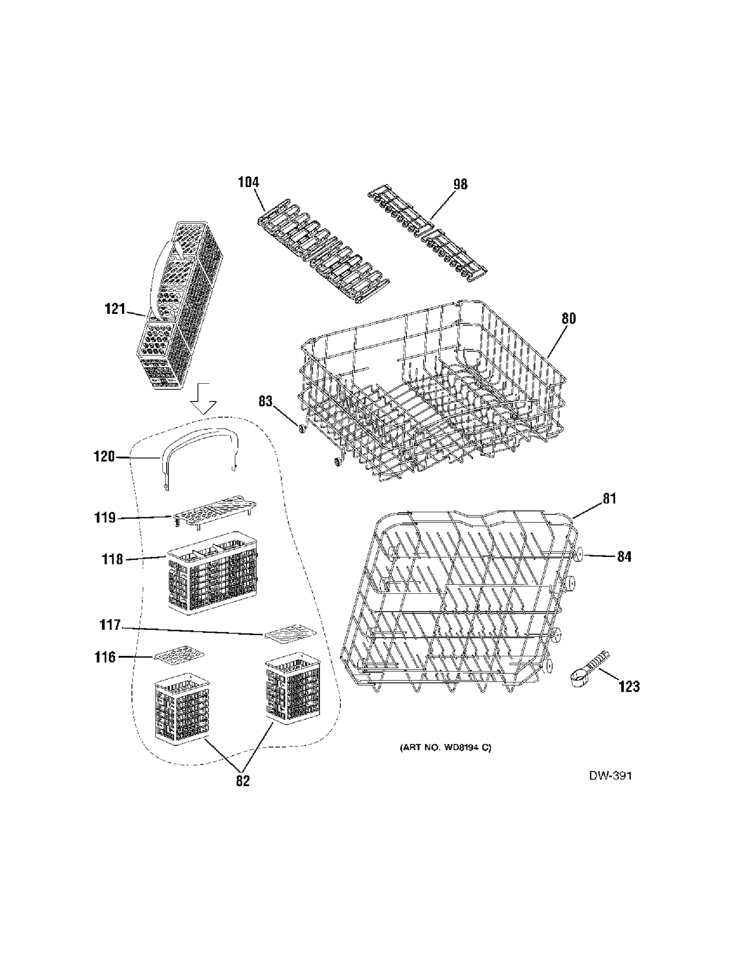 RACKS Diagram and Parts List for GCD4800L00BB  General Electric Dishwasher